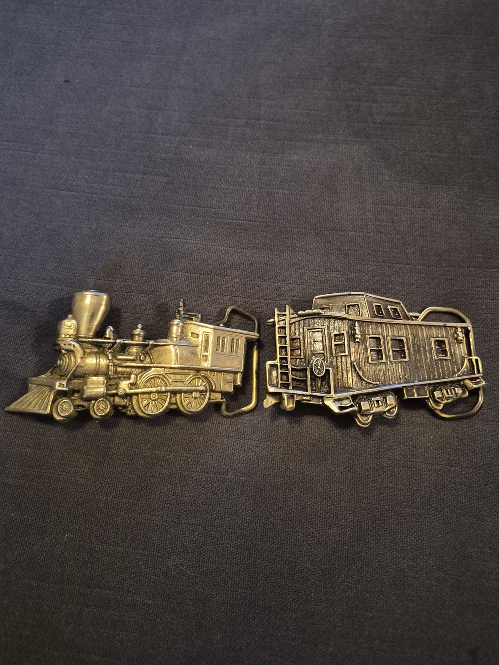 Vintage Brass Train Engine & Caboose Belt Buckles - SOLID BRASS